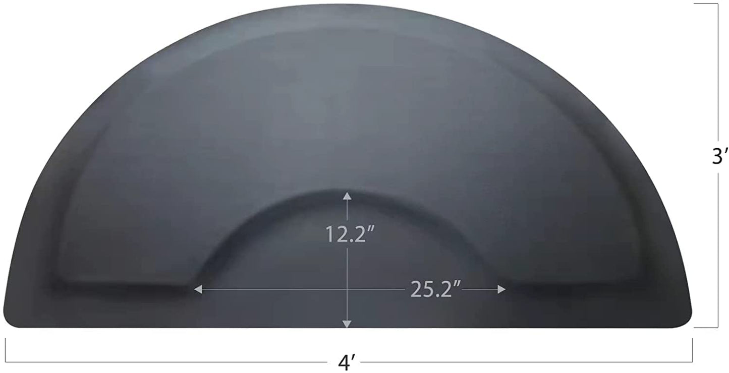 Barber Shop Salon Floor Chair Mat - Black Semi Circle Hair Stylist Station Anti Fatigue Mats - 3x4 - 1/2" Thick