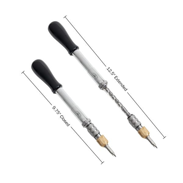 12" Yankee Screwdriver - Push Type Semi Automatic Screw Driver, 4.5mm and 5.5mm Double-Sided Philips/Flathead, PH3, and Size 7 Flat Head Bits with Quick Change Hex Chuck by Kings County Tools