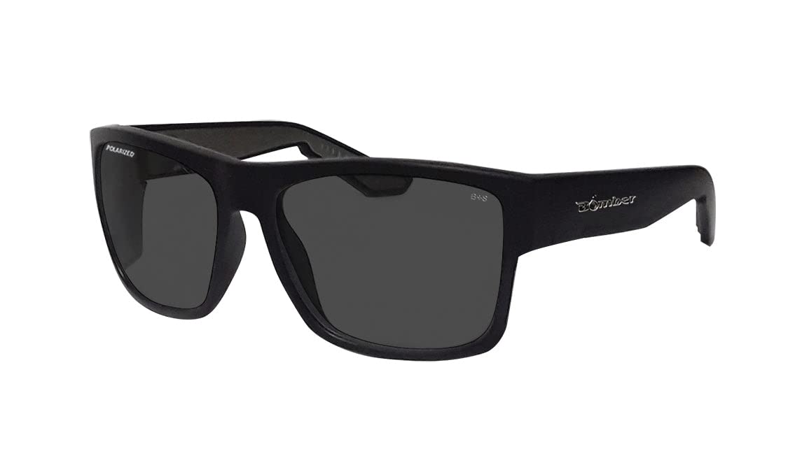 BOMBER Safety Glasses fits Men Women, Polarized Smoked Lens, Matte Black Frame with Non slip Foam Lining, Removable Side Shields included, z87 Compliant - CL111