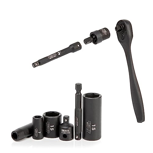 NEIKO 02437A 1/4 Drive Impact Socket Set 54 Piece Metric & Standard, Deep & Shallow Chrome Vanadium Steel 3/8” to 1/4” Reducer Hex Shank Adapter, Metric and Standard, Deep Socket Set
