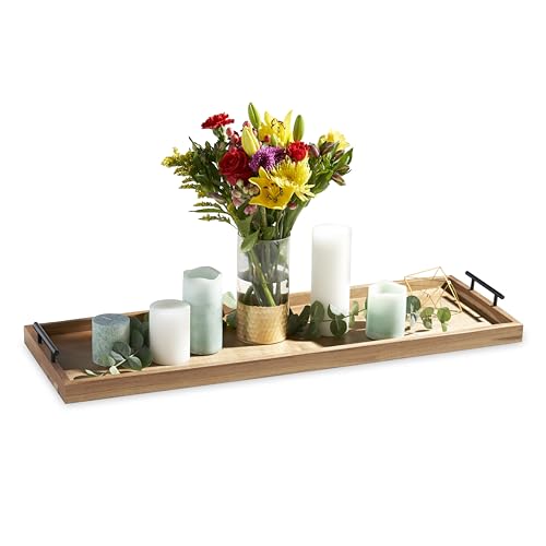 Twine Modern Manor Longboard Cheese Platter with Handles, Rectangular Cheese Board and Home Decor Tray, Dining Table Accessories Acacia Wood Set of 1