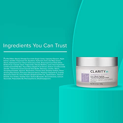 ClarityRx SomeBODY To Love 4-in-1 Anti-Aging Body Cream, Natural Plant-Based Moisturizing Lotion for Brightening, Tightening & Smoothing Dry Skin (3.5 oz)