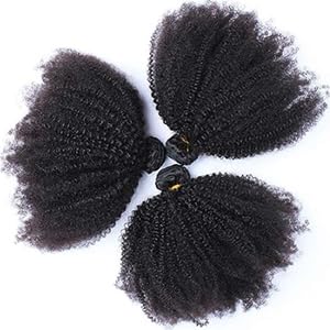 Mongolian Afro Kinky Curly Bundles Human Hair 16 18 20 Inch 4B 4C Afro Kinky Bulk Human Hair Bundles Unprocessed Virgin Hair Curly Weave Hair Bundles for Women Natural Black