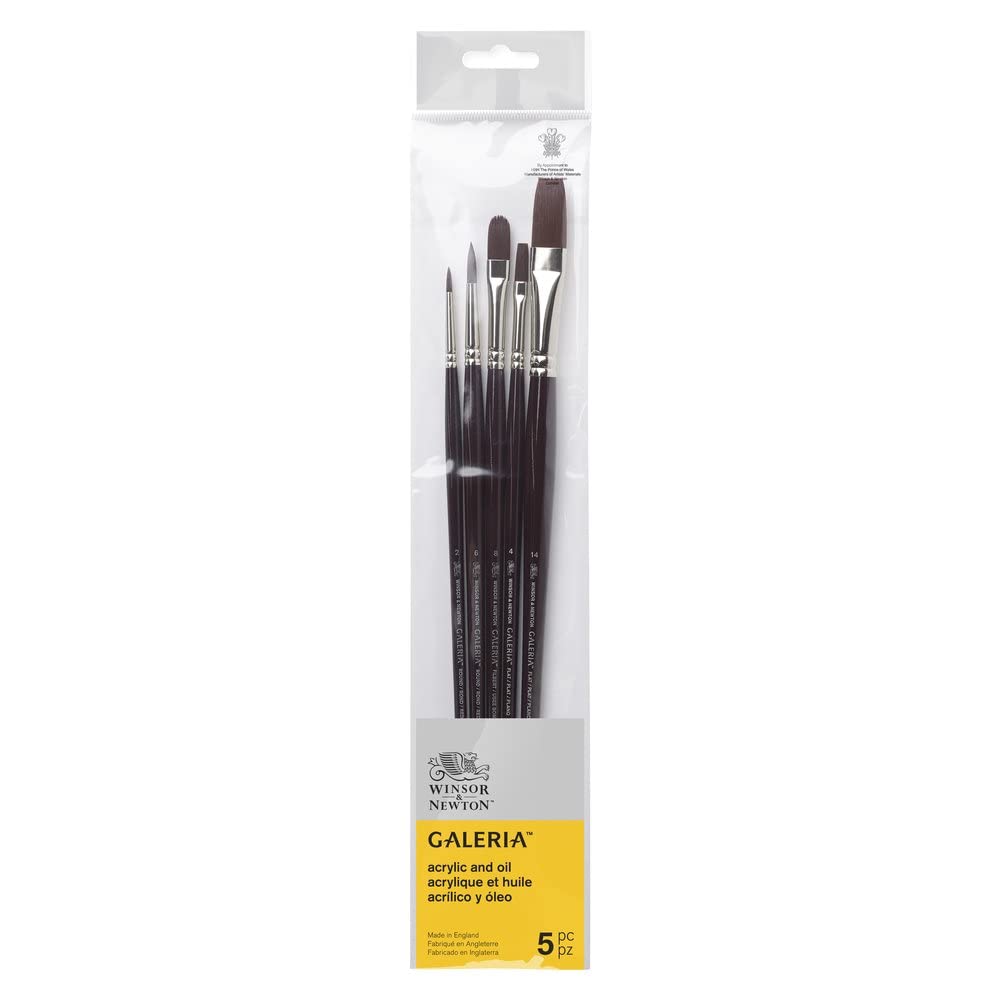 Winsor & Newton Galeria Acrylic Brush Pack, Long Handle, 5 Pack