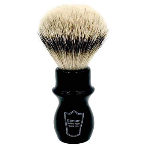 Parker 100% Silvertip Badger Mug Shaving Brush with Brush Stand - Extra Dense and Extra Soft Bristles - Long Handle is Perfect for use with Your Shaving Mug (BLACK)
