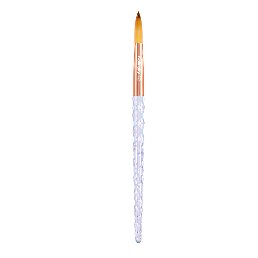 Kiara Sky 100% Pure Kolinsky Acrylic Brush, Crystal Cut Handle and Acetone Resistant #12 - Clear