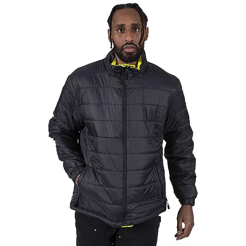 Pioneer Hi Vis 2-in-1 Safety Rain Jacket for Men & Women - Reverses to Black Puffer - Reflective Waterproof Gear - Class 3