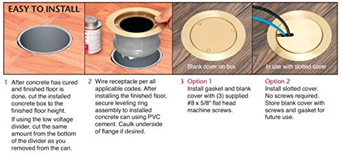 Arlington FLBC4580 Recessed Power and Data Round Floor Box for Existing or New Concrete Floor Boxes (Fits in Most 4.5" Inside Diameter Round PVC Concrete Floor Boxes) (Brass)