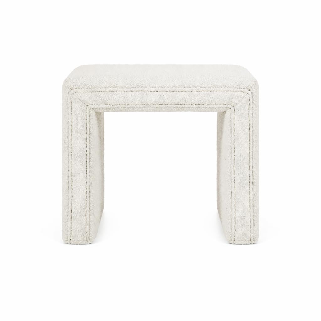 HomePop Modern Channel Tufted Ottoman|Homepop Home Décor|Ottoman for Living Room & Bedroom - Cream Boucle