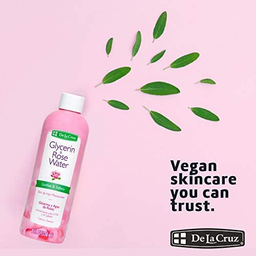De La Cruz Rose Water and Glycerin for Face - Rosewater Facial Toner and Moisturizer for Skin and Hair 8 fl oz (236 mL) - 12 Bottles