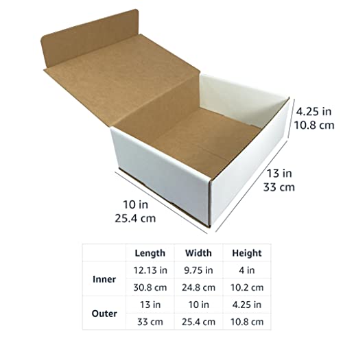 Amazon Basics Mailer Shipping Box, 50 Pack, White, Cardboard Box for Packaging Small Business for 12.13 x 9.75 x 4 inches