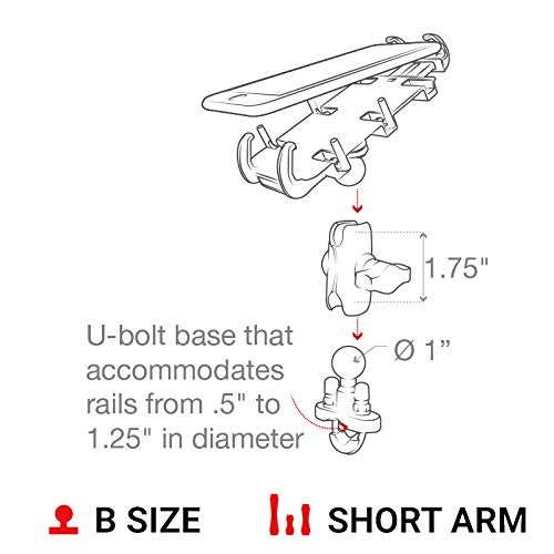 RAM MOUNTS Quick-Grip Large Phone Mount with Handlebar U-Bolt Base RAM-B-149Z-A-PD4U with Short Arm for Motorcycle, ATV/UTV, Bike