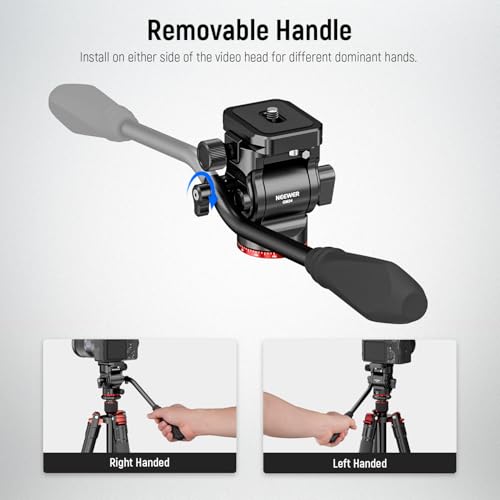 NEEWER Tripod Fluid Head Pan Tilt Head with Quick Release Plate and Handle, Metal Camera Tripod Head Compatible with Arca Swiss for Compact Video Cameras DSLR Cameras, Load up to 6.6lb/3kg, GM24