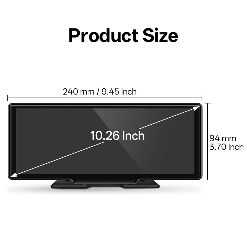 SINOVCLE Carplay Screen for Car,10.26" IPS Screen With 4K Dash Cam, Wireless CarPlay & Android Auto, Voice Control, Bluetooth, Mirror Link, GPS Navigation