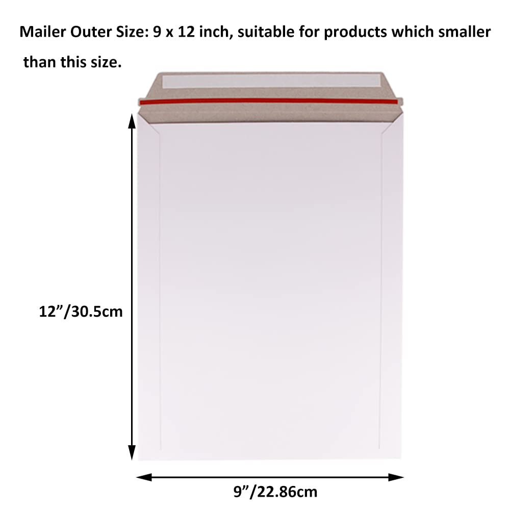 zmybcpack 100 Pack 9X12 inch Self Seal Photo Document Mailers Stay Flat White Cardboard Envelopes White Photography Mailersfor CD, Photos, Document