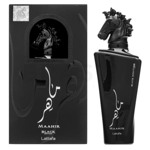 Lattafa Maahir 2-Piece Set for Unisex, (3.4 Oz Maahir Eau De Parfum Spray + 3.4 Oz Maahir Black Edition Eau De Parfum Spray)
