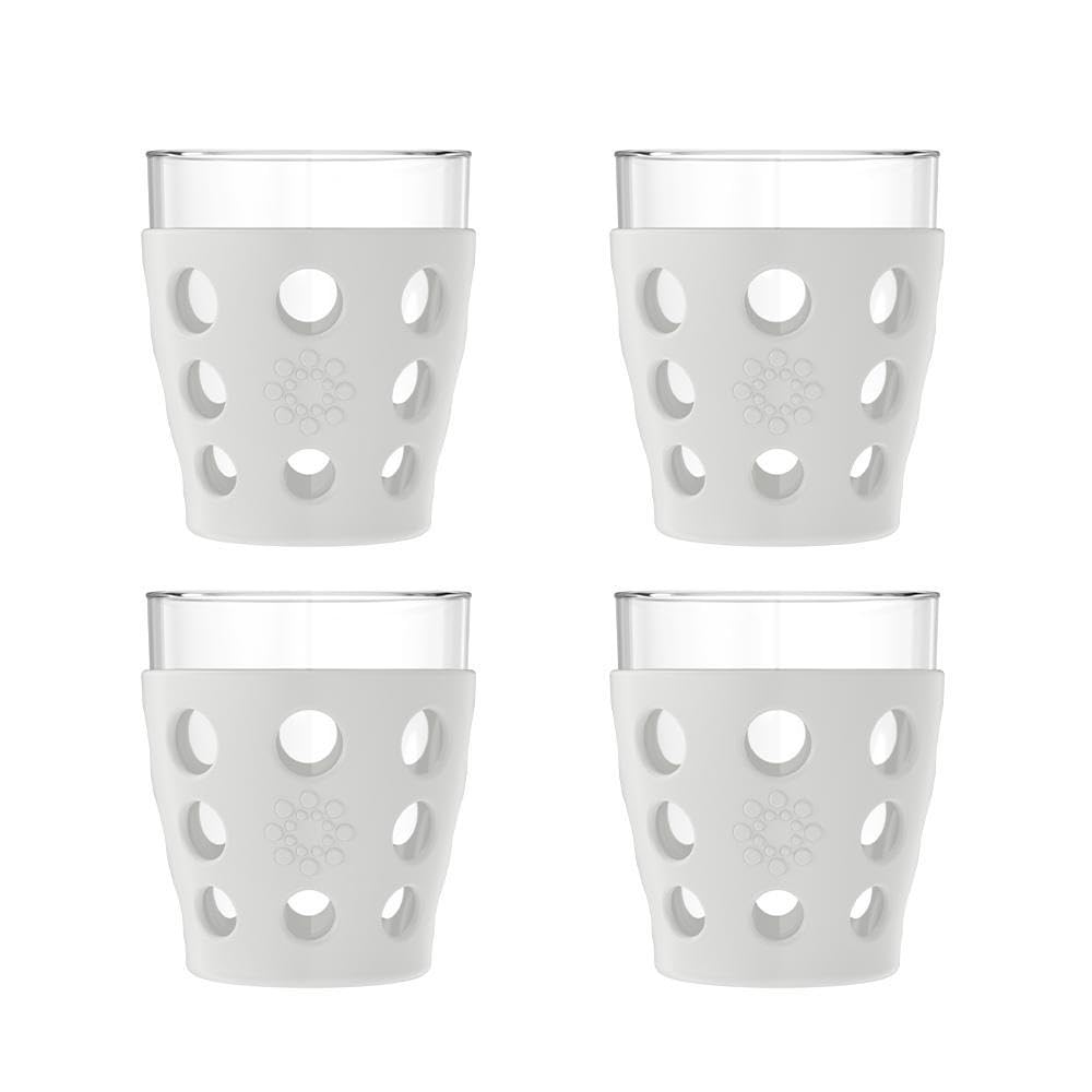Lifefactory 10-Ounce Beverage Glasses with Protective Silicone Sleeves, 4-Pack, Stone Gray