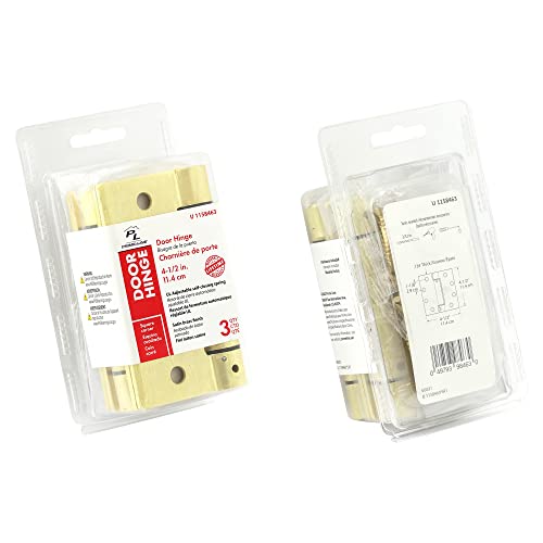 Prime-Line U 1158463 Door Hinge Commercial UL Adjustable Self-Closing Spring Hinge, 4-1/2 In. x 4-1/2 In. with Square Corners, 4 Holes per Leaf with Screws, Satin Brass Finish, .134 In. Gauge (3 Pack)