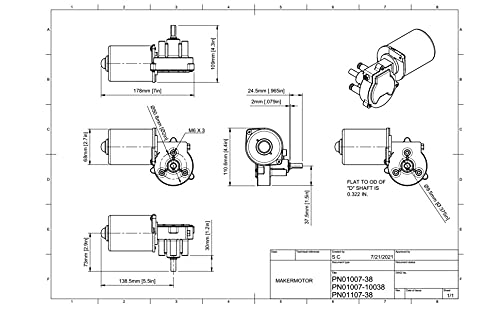 Makermotor 3/8" D Shaft 12V DC Reversible Electric Gear Motor 100 RPM