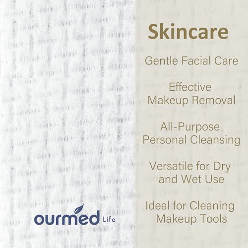 Ourmed Life Face Towels, Disposable Biodegradable Facial Towels for Sensitive Skin, Lint- free Face Wipes for Washing Face, Skincare and Makeup Remover, Dry Wipes, 10"×7.8" Extra Large, 180 Count
