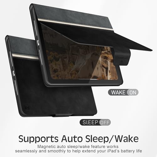 KingBlanc Case for iPad 10th Generation (2022,10.9-inch) with Built-in Pencil Holder, Vegan Leather Protective Smart Stand Cover, Auto Sleep Wake, Multiple Angles for Viewing/Typing, Black × Gray