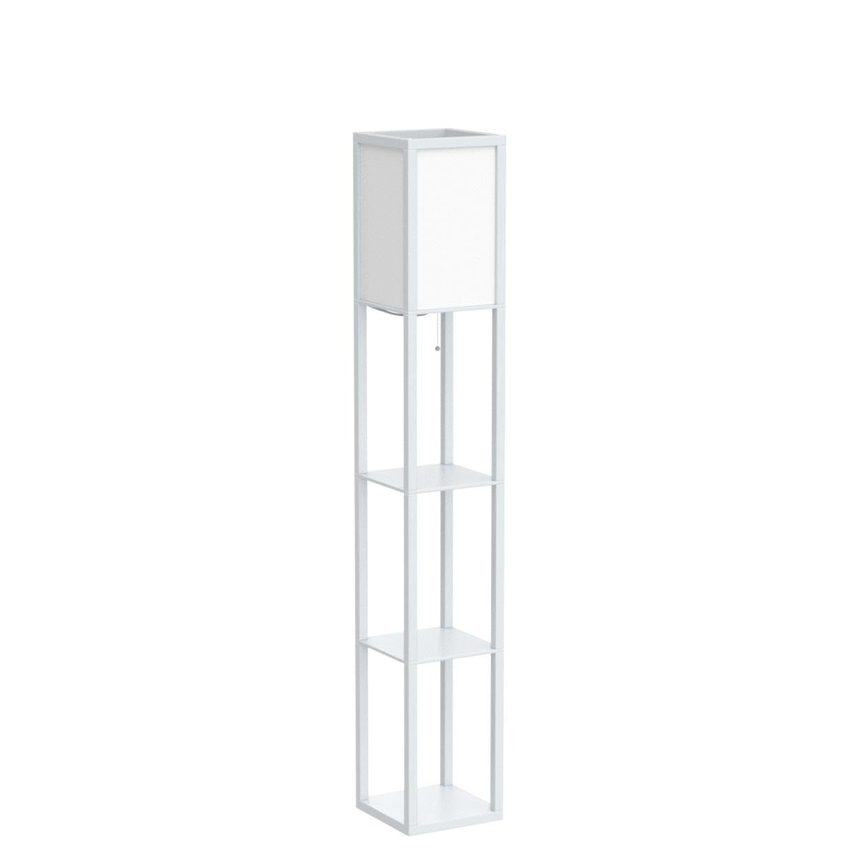 Brightech Maxwell - Modern Shelf Floor Lamp with Lamp Shade & Warm White LED Bulb, Corner Display Floor Lamp with Shelves for Living Room, Bedroom, Nightstand Office, Home Decor Storage - White