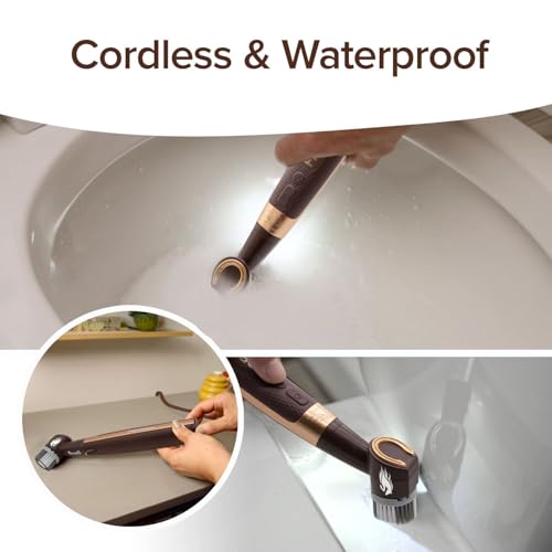 Horsepower Pocket Pony GOLD Edition AS-SEEN-ON-TV Waterproof, Cordless, Pocket-Sized, Oscillating Power Scrubber Deep Clean, Tight Spaces, Rechargeable, Grout Lines, Corners & Detailing, 5 Heads & LED