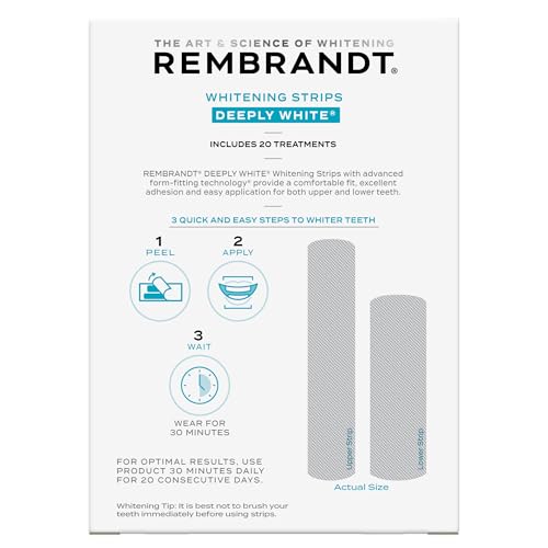 Rembrandt Teeth Whitening Strips, Deeply White, Enamel-Safe, 40 Whitening Strips (20 Treatments)