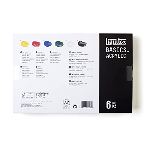 Liquitex BASICS Acrylic Paint Set, 6 x 118ml (4-oz) Tube Paint Set