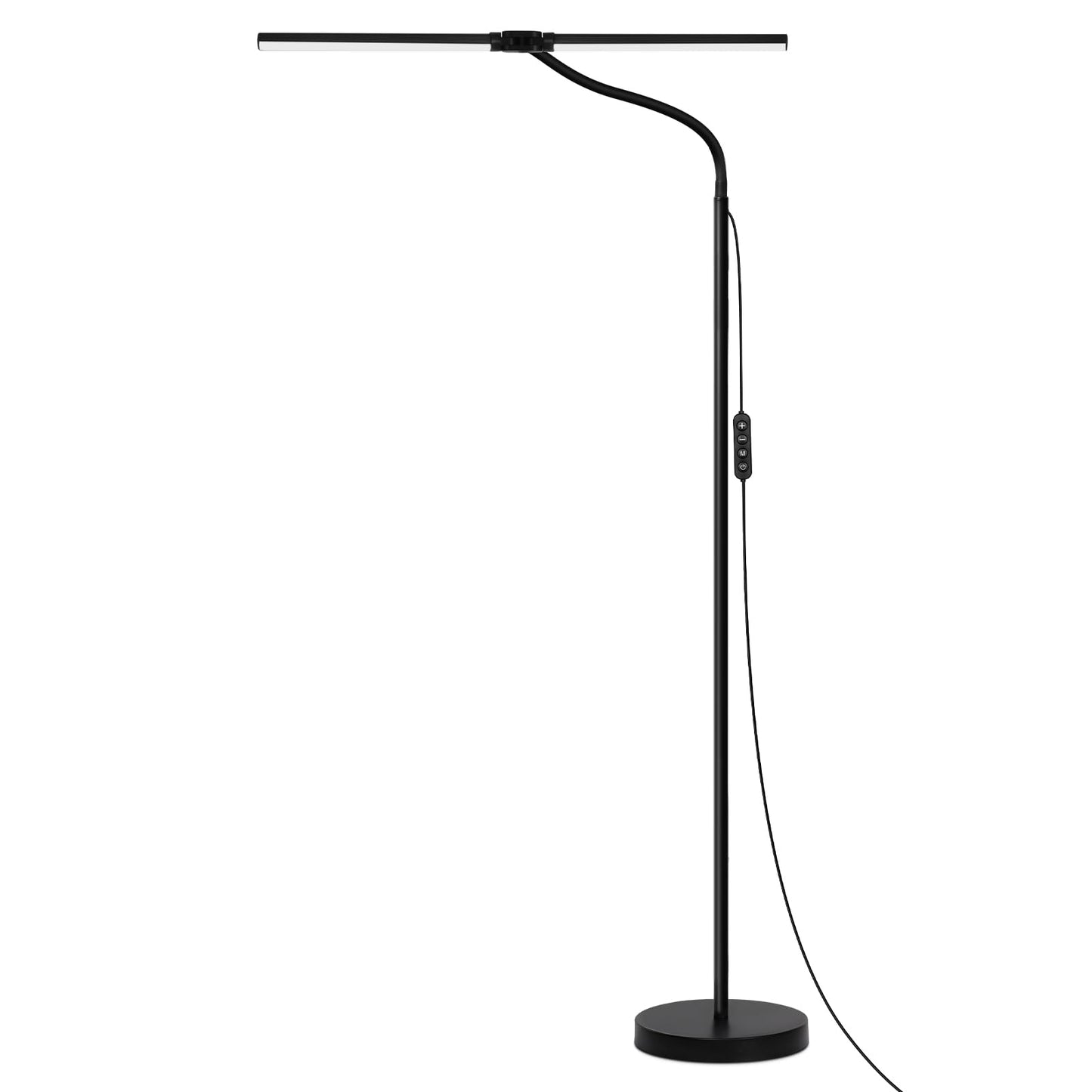 24W/2600LM LED Floor Lamp, Bright Reading Floor Lamps with Dual Head Adjustable Gooseneck, Dimmable Standing Task Lamp for Office Living Room Bedroom, Modern Eye Caring Light for Puzzle Craft Sewing