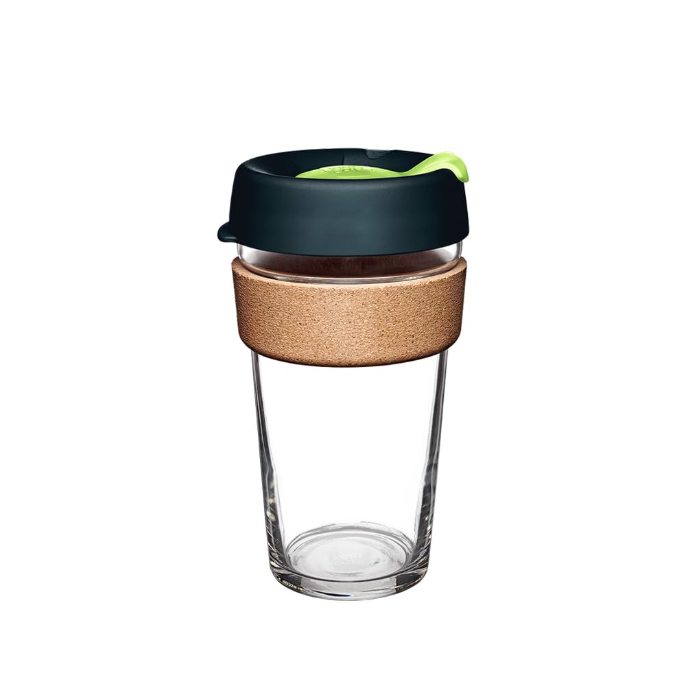 KeepCup Brew Cork, Reusable Glass Tumbler with Natural Cork, Grande Coffee Cup 16oz / 454ml - Deep