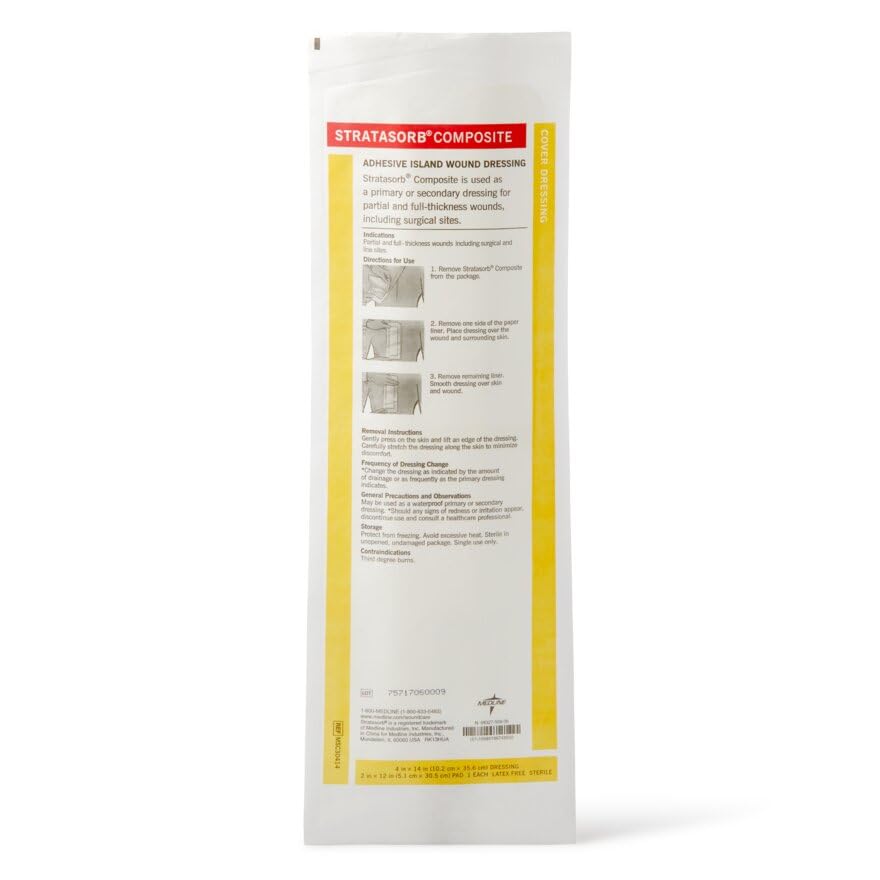 Medline Stratasorb Composite Composite Adhesive Island Wound Dressings, 4" x 14" (Pack of 10)