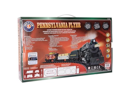 Lionel Battery-Operated Pennsylvania Flyer Freight Toy Train Set with Bluetooth, Locomotive, Train Cars, & Track with Authentic Train Sounds, Lights, & Water Vapor Smoke Effects for Kids 4+