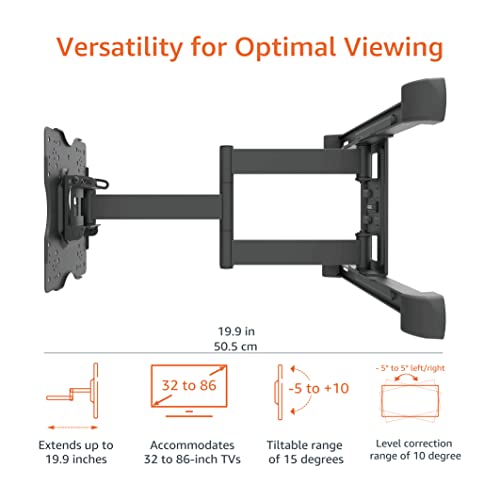 Amazon Basics Full Motion TV Wall Mount with Horizontal Post Installation Leveling for 32 to 86 inch TVs, Black