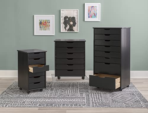 Linon Corinne Black Six Drawer Wide Rolling Storage Cart