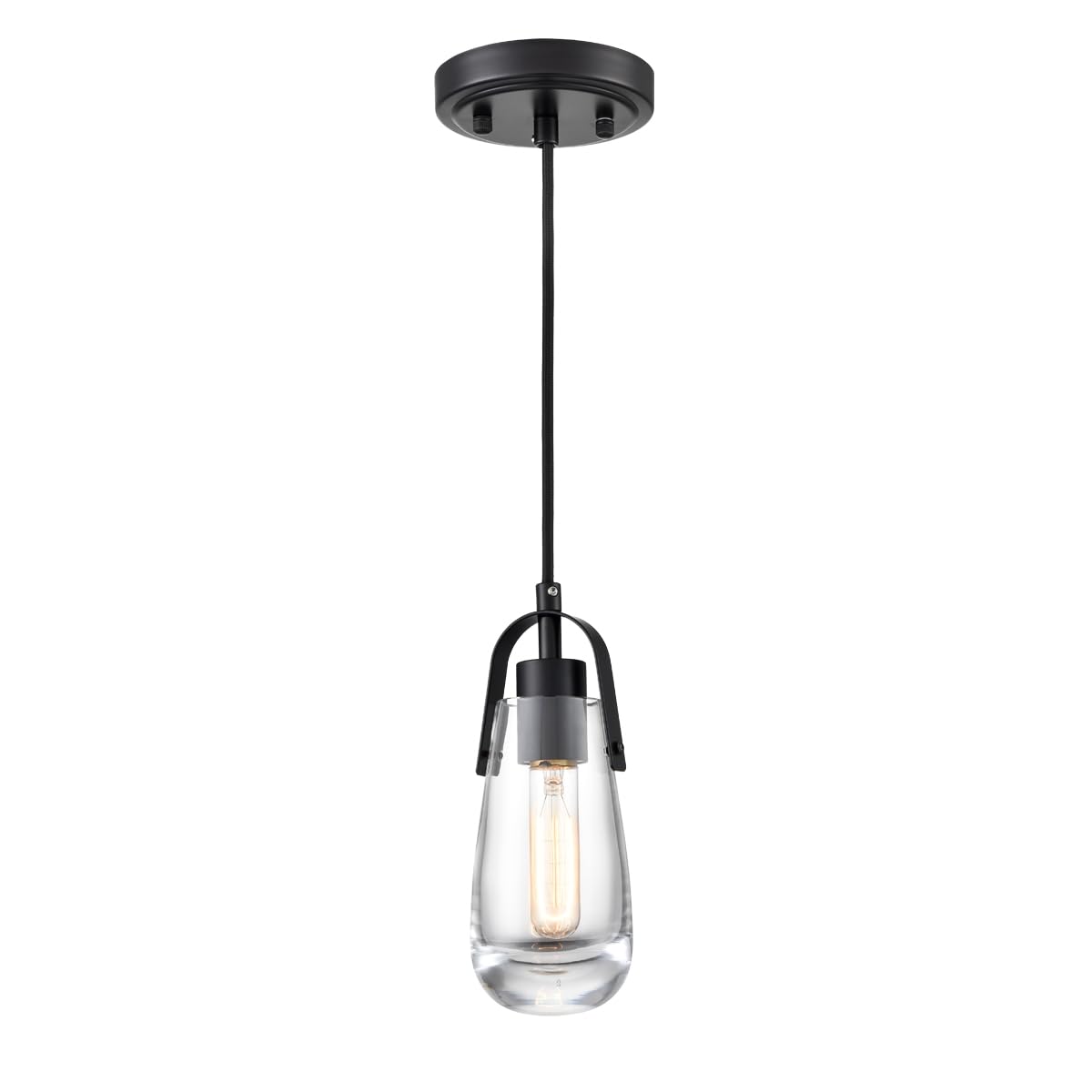 DEYNITE Industrial Home Pendant Light Fixtures Black Hanging Light with Clear Glass for Kitchen Island