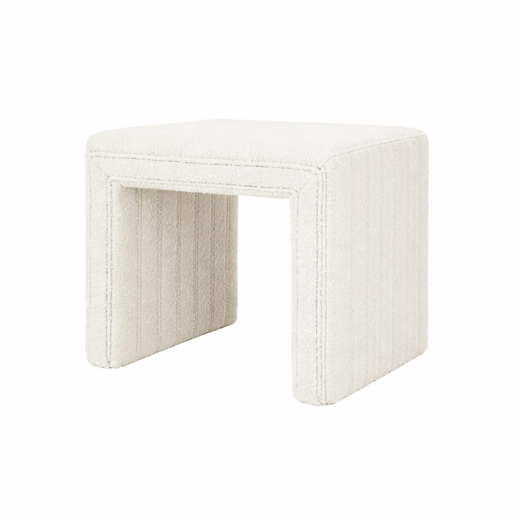 HomePop Modern Channel Tufted Ottoman|Homepop Home Décor|Ottoman for Living Room & Bedroom - Cream Boucle