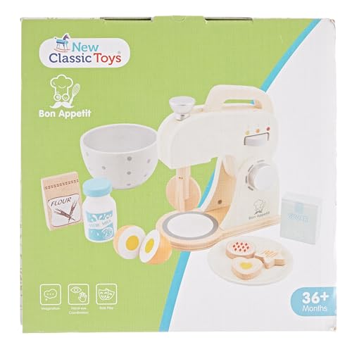 New Classic Toys Wooden Mixer Set Pretend Play Toy for Kids Cooking Simulation Educational Toys and Color Perception Toy for Preschool Age Toddlers Boys Girls , Red,White