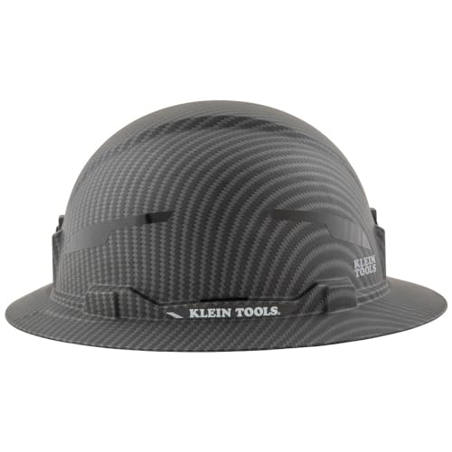 Klein Tools Hard Hat, Non-Vented Full Brim, Premium KARBN Pattern, Class E, Tested up to 20kV, Padded Sweat-Wicking Sweatband, Top Pad