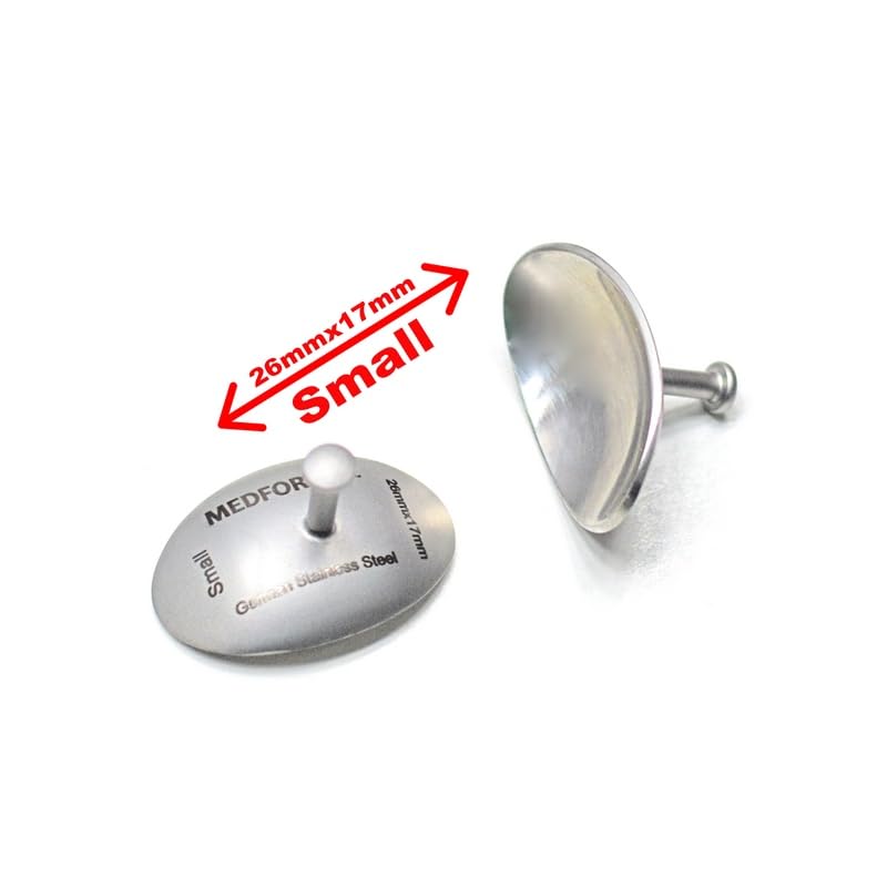 Medfort-Instruments Corneal Eye Shield Protector Stainless Steel with holding Point, 26mm X 17mm (Small), Set of 2 Pcs, Silver