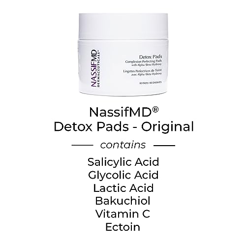 NassifMD Detox Pads Facial Radiance Pads, Glycolic Acid Pads, Witch Hazel Toner, Face Exfoliating Pads Salicylic Acid Wipes, BHA AHA Pads, Resurfacing Pads for Face (30 Count or 60 Count)