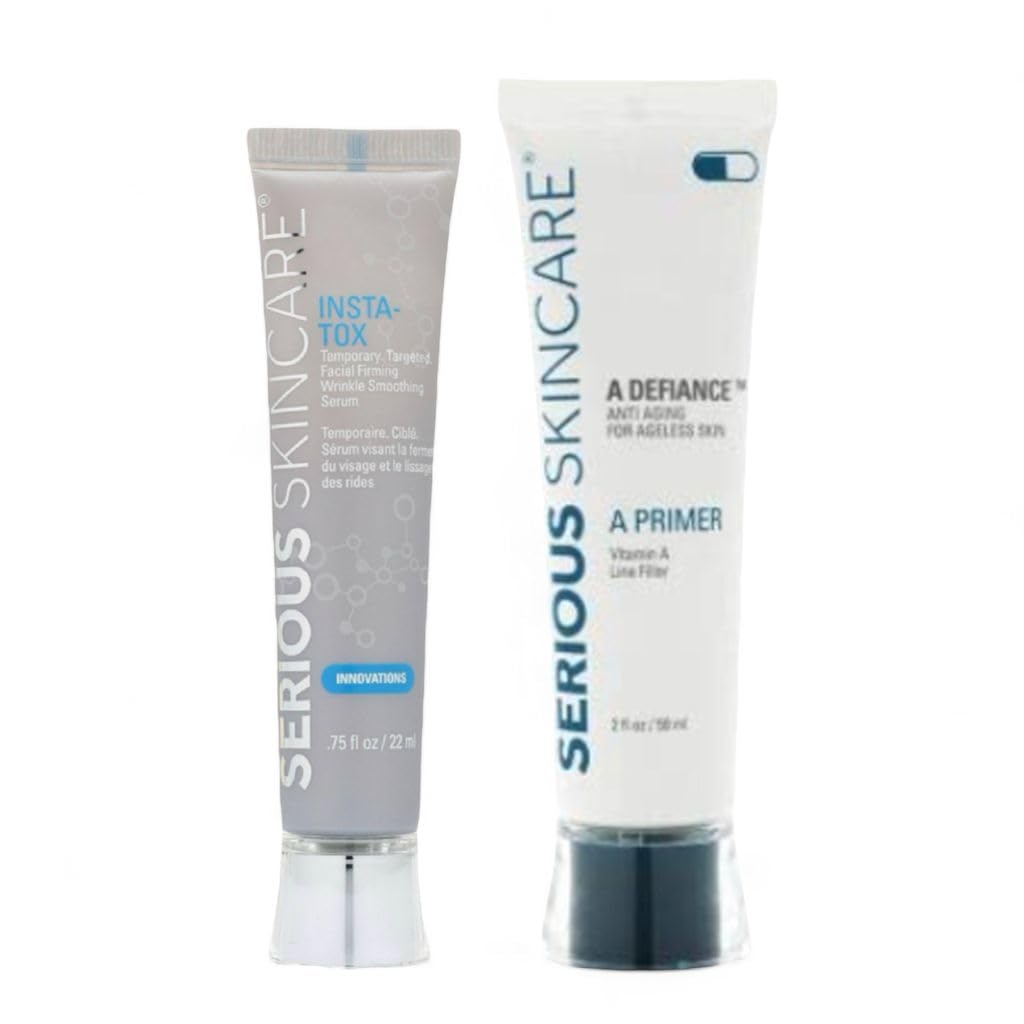 INSTA-TOX Wrinkle Smoothing Serum .75 Fl Oz and Vitamin A Makeup Prep Primer & Pore Minimizer - 2 Fl Oz - Line, Wrinkle & Pore Filler for Face - Skin Tightening - Smooth & Blur - Serious Skincare