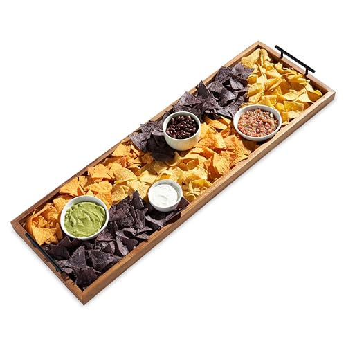 Twine Modern Manor Longboard Cheese Platter with Handles, Rectangular Cheese Board and Home Decor Tray, Dining Table Accessories Acacia Wood Set of 1