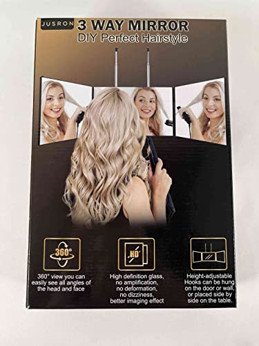 JUSRON 360 Viewing Angle Self Hair Cutting Mirror, Clear Anti-Fog HD Glass, USB Rechargeable, Easy to Use, Height Adjustable, Portable, Good Choice for Gifts