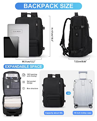 VECAVE Carry On Backpack for Women,Large Travel Backpack Flight Approved,Waterproof 17 Inch Laptop Backpack Business Work Backpacks Men Mochila De Viaje Black