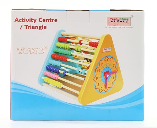 TOWO Wooden Activity Centre Triangle Toys - flip Flop Alphabet Blocks Abacus Clock - Activity Cube for Toddlers 5 in 1- for Babies Montessori Learning-Wooden Toys for 1 Year Old