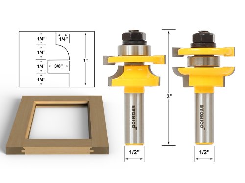 YONICO Router Bits Set Rail and Stile 2 Bit Round Over 1/2-Inch Shank 12241