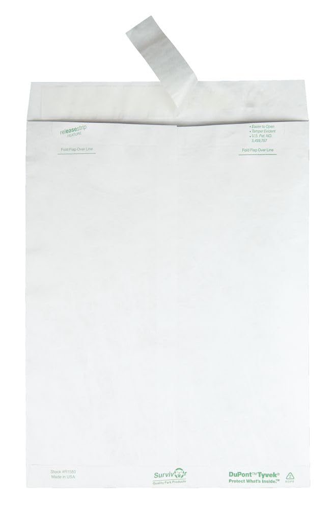 Quality Park Tyvek Envelopes, 100 Pack, Large 10 x 13 Mailers, Easy-to-Open Tamper Evident Pull Strip, Rip, Puncture & Water Resistant Self Sealing Mailing Envelopes for Lightweight Shipping, White