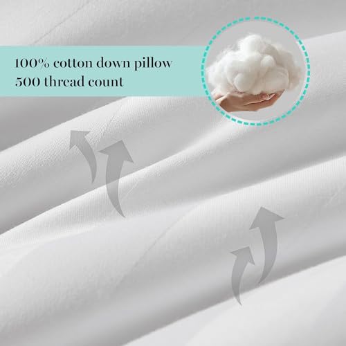 Martha Stewart Medium Soft Feather Down 100% Cotton 500 Thread Count Damask Stripe Embroidered Queen Size Set of 2