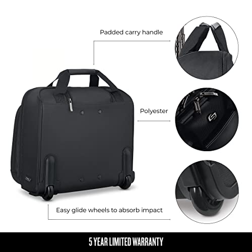Solo New York Bryant Rolling Laptop Bag with Wheels,Fits Up to 17.3-Inch Laptop,Travel Friendly Wheeled Briefcase for Women and Men with Telescoping Handle, Black, 14" x 16.8" x 5" (PT136-4)